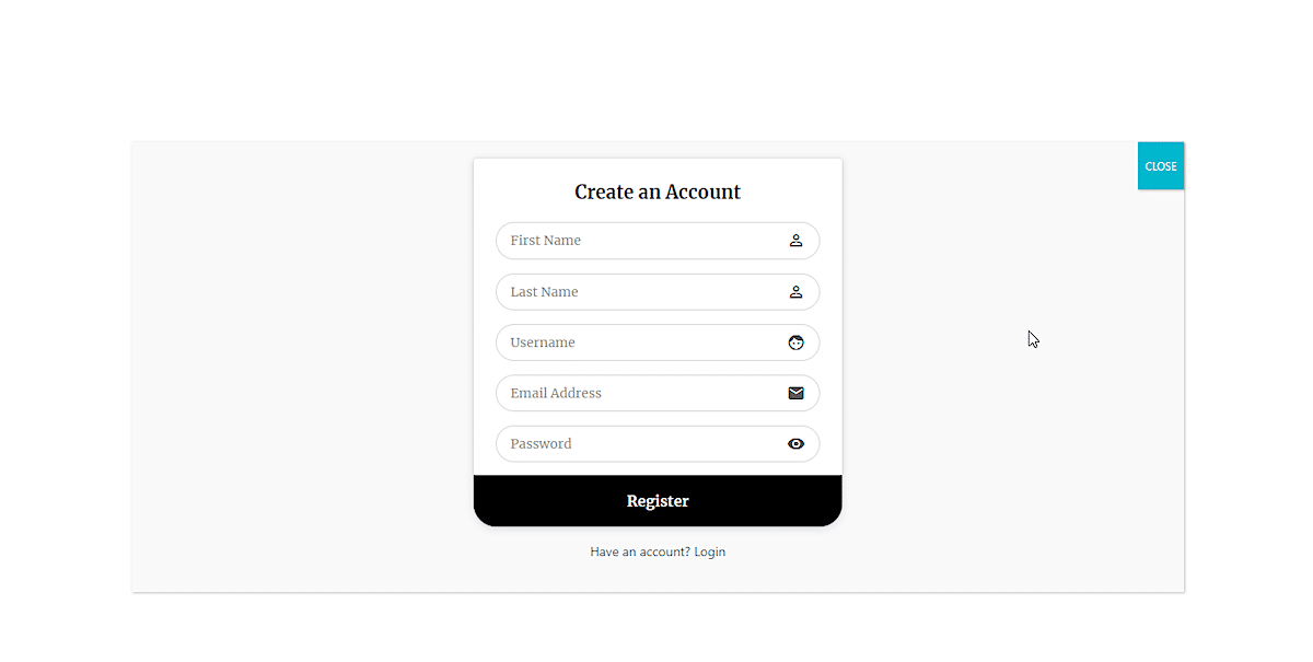 popup registration form codepen